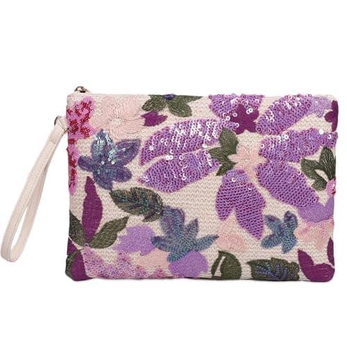 EGOUE Clutch Purses for Women, Embroidered Floral Clutch Bag with Leather Wrist Strap for Daily Travel, Parties & Wedding - Image 1