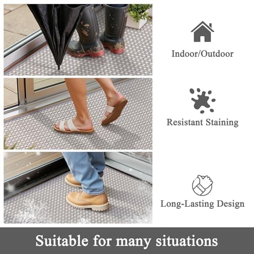 U'Artlines Door Mat 36"x59",Non Slip Rubber Backing Floor Mats, Absorbent Dirt Resistant Low-Profile Doormats, Front Door Mat Rug for Indoor Outdoor Entry, Patio, Porch Grey - Thumbnail 5