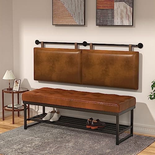 BSHOMGI Queen Headboard, Hanging Headboards with Brown Faux Leather Industrial Pipe Modern Style Only for Bed Backboard Headboards for Queen Size Bed - Thumbnail 6