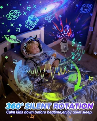 Rocket Night Light Projector for Kids Boys Toddlers Sensory Toys with Music&Films,Nightlight Lamp Astronaut Ceiling Star Projector 360° Rotation&Rechargeable,Birthday Gifts Kids Bedroom Room Decor - Thumbnail 2