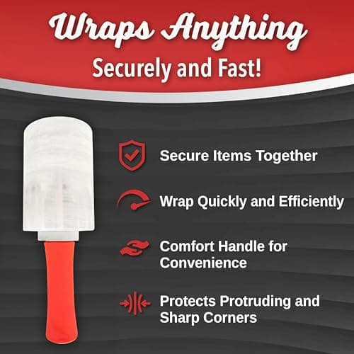 12 Pack Industrial Strength Mini Hand Stretch Wrap with 2 Plastic Handles, 60 Gauge Thick, 5" x 1000 Ft Roll, Shrink Wrap Roll for Moving Pallets, Plastic Wrap for Packing, Heavy Duty Stretch Film - Thumbnail 5
