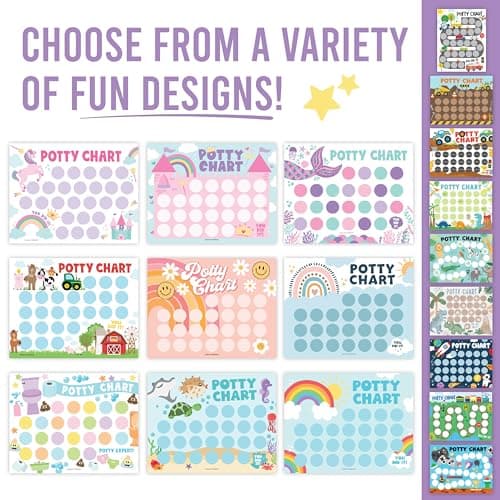 Hadley Designs Potty Training Chart for Toddlers Girls -10 Sticker Potty Chart for Toddlers Girls, 8.5x11" Potty Training Sticker Charts for Toilet Success, Mermaid Toddler Reward Chart for Kids - Thumbnail 2