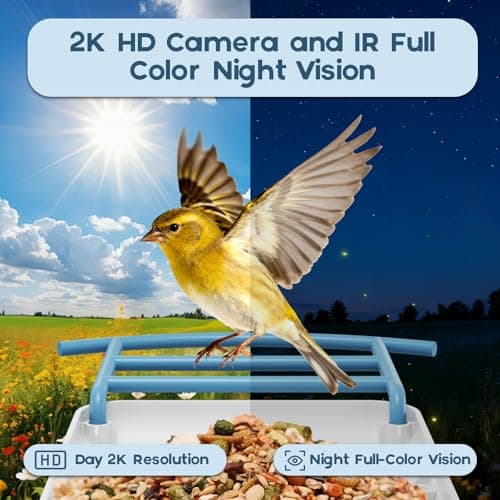BROAIMX Bird Feeder with Camera-Free AI Forever for 1,1000+ Birds Identification, 2K HD & 5MP Night Vision, Record Video Live View, 64GB Card, App Alerts, Gifts for Bird Lovers - Thumbnail 3