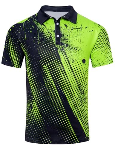 Seadodo Golf Neon Shirts for Men Short Sleeve Dry Fit 4-Way Stretchy Performance Print Polo Shirt for Tennis Hiking Camping Fluorescent Black Yellow XXL - Image 1