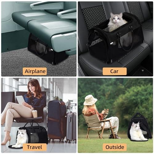 PET MARVEL Cat Carrier Soft Sided for Small Medium Cats Puppy up to 15 Lbs, Airline Approved Mesh Pet Travel Bag, Breathable Bite-Resistant Fabric with Removable Washable Mat - Thumbnail 6