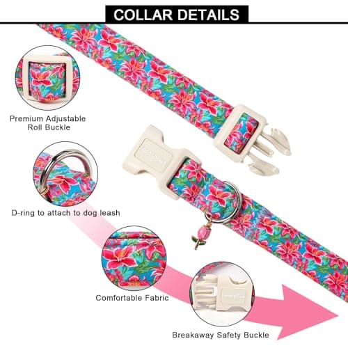 Lionet Paws Floral Dog Collar Summer Lily Collars with Pink Daisies Pattern Pendant - Female Girl Dog Collar for Small Medium Large Dogs S - Thumbnail 4