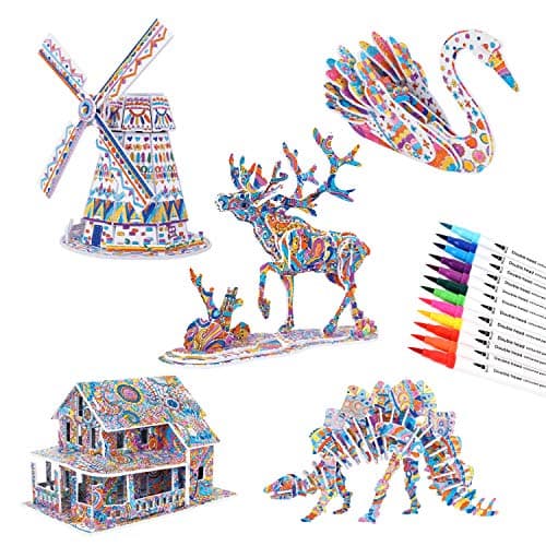 BEARUN 3D Coloring Puzzle Set, Arts and Crafts for Girls and Boys Age 6 7 8 9 10 11 12 Year Old, Fun Educational Painting Crafts Kit with Supplies for Kids, Birthday Toy Gift for Kids - Image 1