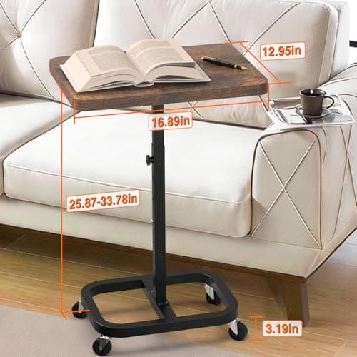alentar Adjustable Height& Mobile TV Tray Table with Wheels: Upgraded Alloy Steel Support & Sturdy Quadrilateral Base. Dinner Table for Eating on Couch and Sofa. Ideal for Small Living Spaces - Thumbnail 2