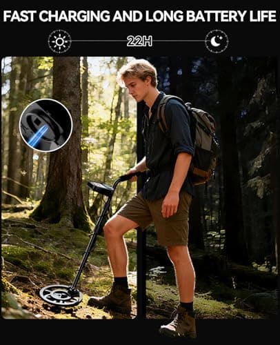 SUNPOW Rechargeable Metal Detector for Adults & Kids - Gold Finder with 1500mAh Lithium Battery, 20H Runtime, High Accuracy 8" Depth & 4 Modes for Beach & Shallow Water Treasure Hunting - Thumbnail 2