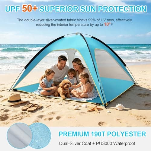 MAMA EVE Beach Tent Sun Shelter, 3-5 Person Pop Up Beach Tent, Easy Setup UPF 50+ UV Protection Portable Lightweight Waterproof Family Beach Cabana Sun Shade Shelter,Outdoor Shade for Sand, Camping - Thumbnail 6