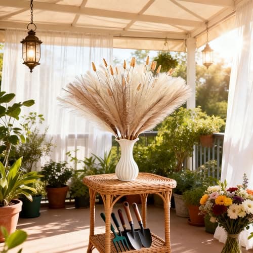 Brown Pampas Grass Decor 45 Pcs 23.6 Inch Faux Pampas Grass with Bunny Tails Bulk Artificial Dried Flowers Small Vase Filler Pompas Grass - Thumbnail 3