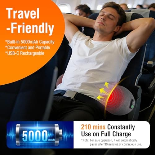 USUIE 3-in-1 Rechargeable Electric Lumbar Support Pillow with Heat & Massage & Traction, Ergonomic Lower Back Massager for Pain Relief Deep Tissue, Ideal for Car/Bed/Sleeping/Office Chair/Travel - Thumbnail 6