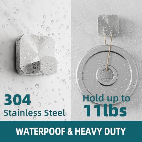 TAILI 304 Stainless Steel Bathroom Suction Hook for Towel, Loofah, Bathrobe, Patented Strong Suction Cup, Damage-Free Hanging Glass Shower Wall Hook, Hold Up to 11 Lbs, 2 Pack, Modern Square, Silver - Thumbnail 4