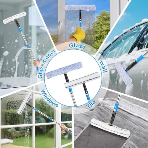 Feeloco 75" Window Squeegee Cleaner Kit with Extension Pole, 360° Rotating Streak-Free Glass Cleaner for High Windows, Shower Doors & Solar Panels – Professional All-in-One Window Cleaning Tools Set - Thumbnail 5