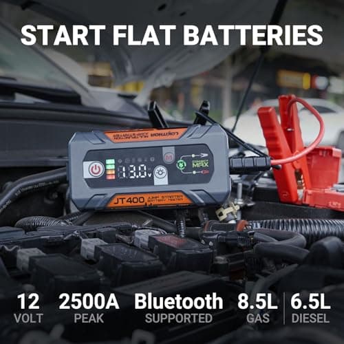 LOKITHOR JT400 12V Jump Starter and Battery Tester 2-in-1, 2500A Battery Jumper Starter Portable for Up to 8.5L Gas & 6.5L Diesel Engines, 100-2000 CCA Load Capacity Automotive Load Tester (Orange) - Thumbnail 2