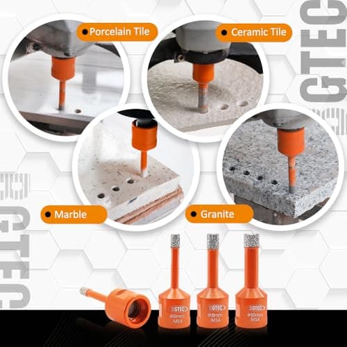 Dry Diamond Core Drill Bits,BGTEC 2pcs 1/4" 6mm Diamond Hole Saw with 5/8-11 Thread for Porcelain Tile,Ceramic Granite Marble Stone Masonry Brick - Thumbnail 5