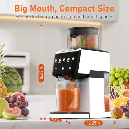 CFR606-1 Cold Press Juicer Machines,Touch Sensing Function,Double Filter Screen,5.3"Wide Feed Chute,350W Slow Masticating Juicer for Whole Vegetables & Fruits,Easy to Clean(White) - Thumbnail 2