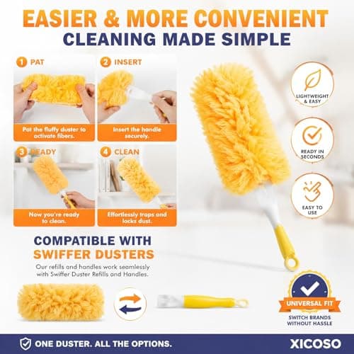 30 Count Duster Refills Kit fit for Swiffer Duster, 360° Heavy Duty Duster Refills, Disposable Microfiber Duster for Cleaning Home (30 Count Refills+1Handle) - Thumbnail 4