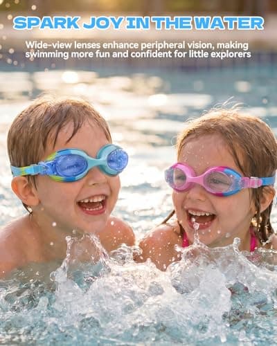 Aegend Swim Goggles for Kids Age 3-8 Anti-Fog Clear Vision Full Protection Goggles Perfect for Toddler Swimming (Blue & Pink-2 Pack) - Thumbnail 5