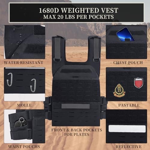 Tactical Weighted Vest with Reflective Stripe, Adjustable Weights Training Running Vest Molle for Strength Training Running Strength and Endurance, Weighted workout Vest for Men - Thumbnail 3