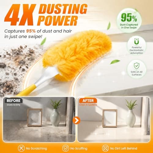 30 Count Duster Refills Kit fit for Swiffer Duster, 360° Heavy Duty Duster Refills, Disposable Microfiber Duster for Cleaning Home (30 Count Refills+1Handle) - Thumbnail 2
