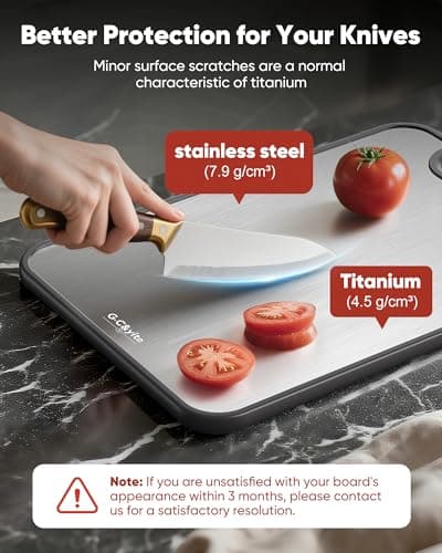 G.C&yite Titanium Cutting Board for kitchen, Lightweight No Toxic Double Sided Pure Titanium Chopping Board with Wheat Straw PP for Food Safety, Easy to Clean, Kitchen Gifts 15.5" x 10.5", 1-Pcs - Thumbnail 2