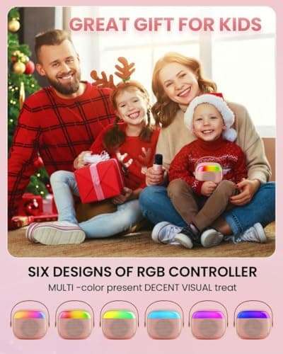 Mini Karaoke Machine for Kids, Toy for Girls Portable Bluetooth Speaker with 2 Wireless Microphones, Fashion Toy Gifts for Christmas Birthday, for 3 4 5 6 7 8+ Year Old Girls Gifts(Pink) - Thumbnail 5
