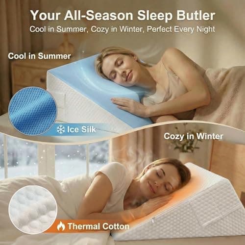 DeerFable [2026 New 7.5" Memory Foam Wedge Pillow for Sleep Apnea, Sleeping, Acid Reflux Relief, Snoring, Dual Sided Cooling & Warm Fabric Triangle Pillow Wedge for After Surgery, Back, Leg - Blue - Thumbnail 6