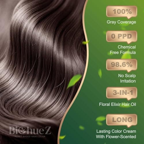 BioHueZ Permanent Hair Dye Hair Color for Gray Hair Coverage PPD-Free Hair Color Kit Medium Brown Hair Dye 3C Dark Mocha Brown Chocolate Brown - Thumbnail 2