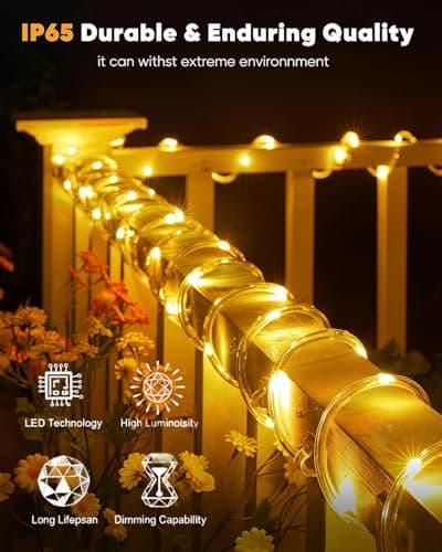 Solar Rope Lights, 33FT 100LED String Lights Outdoor, 8 Lighting Modes Solar Powered Rope Lights for Christmas Easter Party Holiday Tree Decoration, Warm White - Thumbnail 2