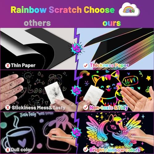 ZMLM Scratch Paper Art Set: 60 Pcs Magic Art Craft Kid Return Gifts Scratch Paper Supplies Toddler Preschool Learning Toys for Age 3 4 5 6 7 8 Girls Boys Birthday Activities Party Favors - Thumbnail 4