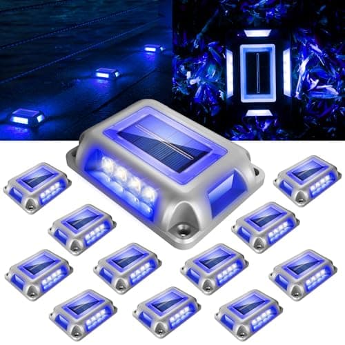 T-SUN Blue Solar Dock Lights, 12 Pack Aluminum Driveway Marker Lights, IP65 Waterproof 360° LED Poolside Edge Lighting for Boat Dock, Deck, Patio, Driveway - Image 1