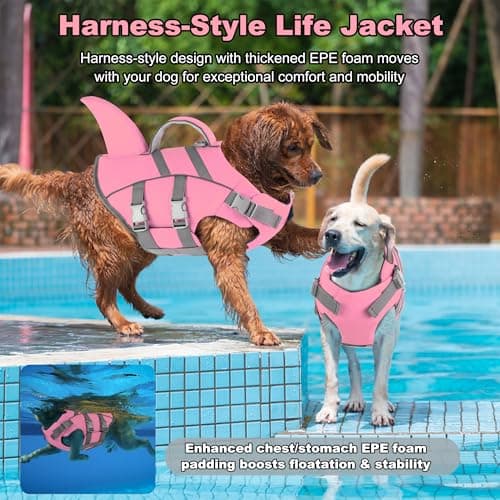 Dogcheer Cute Shark Dog Life Jacket with Reflective Fin, Adjustable Swim Vest for Small to Large Dogs, High Buoyancy Flotation Device for Pool, Beach, Boating - Light Pink,M - Thumbnail 2