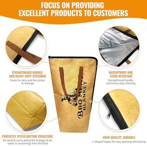 AiDwell BBQ Blanket for Resting Meat 22''Smoker Meat Resting Blanket, Reusable Smoker Grilling Meat Insulated Resting Bag with Wide Mouth,Gifts for Men Him Dad for Large Brisket/Pork Shoulders/Turkeys - Thumbnail 4