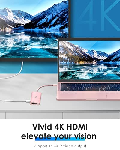 LENTION 7-in-1 USB C Multiport Hub with 4K HDMI, 100W PD, 3 USB 3.0 Ports, SD/MicroSD Card Reader Compatible MacBook Pro/Air 2016-2025 Stable Driver Adapter (CB-C36B, Rose Gold) - Thumbnail 4
