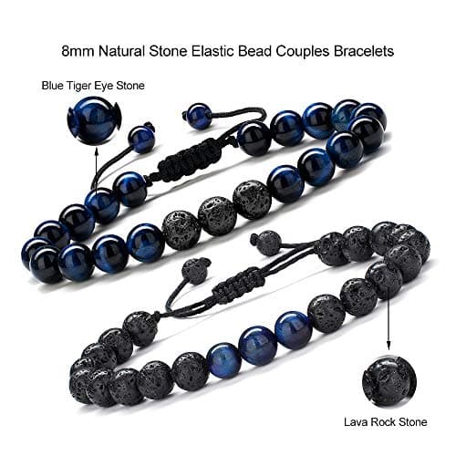 M MOOHAM Gifts for Son Men Bracelets - Beaded Lava Rock Tiger Eye Adjustable Bracelet for Men Who Want Nothing Birthday Gifts - Thumbnail 4