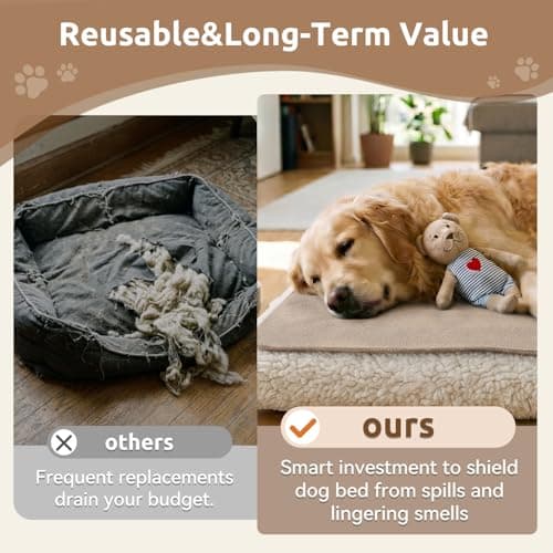 MontVoo Washable Dog Bed Cover, Absorbent Quick Dry Pet Bed Sheet, Easy Hair Removal Couch Covers for Dogs/Cats, 24x35 Inches, Waterproof PU Backing Dog Bed Mat for Car Seat, Crate, Cover Only, Beige - Thumbnail 4
