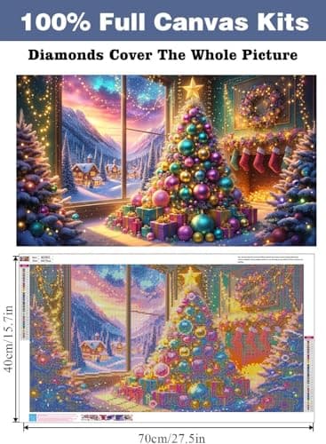 ijbnhd Large Diamond Art Kits for Adults, 5D Extra Large Christmas Tree Diamond Painting Kits for Beginners, DIY Full Drill Round Christmas Gem Art for Crafts Home Wall Decor Gift 16X28inch - Thumbnail 2
