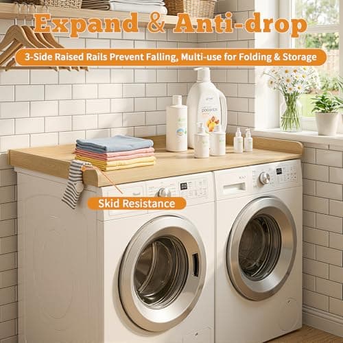TIRYIUOU Laundry Washer Dryer Countertop: 54" x 27.5" Wood Washer Dryer Topper with 180lbs Capacity, Waterproof MDF for LG Samsung Front Load Washer and Dryer, Non-Slip Laundry Room Organization Table - Thumbnail 2