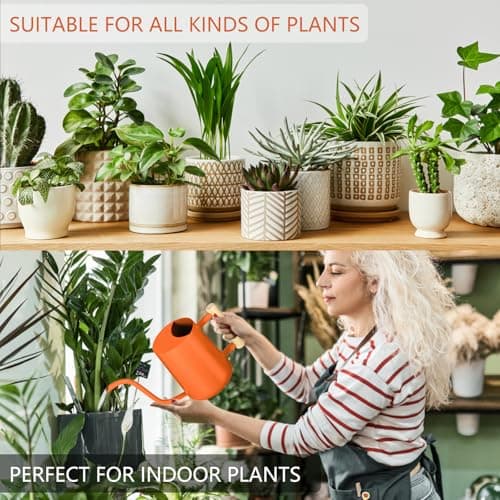 Watering Can Indoor Plants, 35oz Small Stainless Steel Metal Watering Can Modern Decorative Watering Pot with Long Spout for Indoor House Plant Bonsai Garden Flowers (Orange) - Thumbnail 6