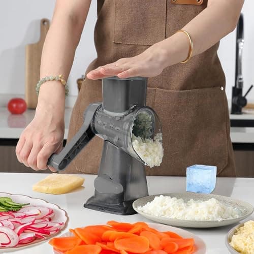 KalraMay Cheese Grater,Rotary Cheese Grater with Handle, Multifunctional Rotary Cheese Shredder Effortlessly Grates Cheese, Vegetables, and Fruits (Gray) - Thumbnail 2