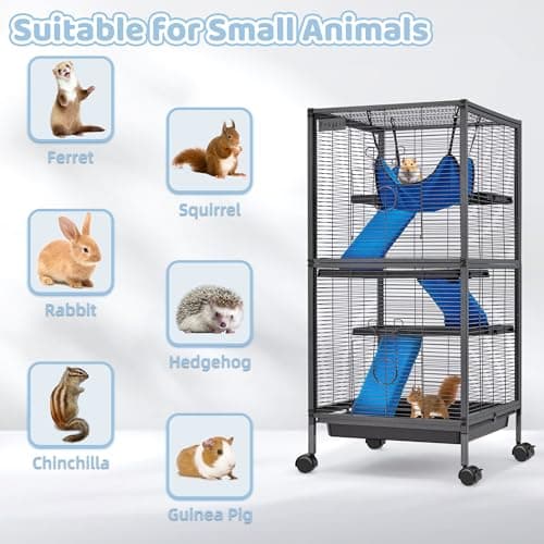 Fragess Small Animal Cage, 45''H Large Metal Rolling 4-Tiers Guinea Pig Cage, Ferret Cage, Rabbit Cage, Chinchilla Cage for Rats/Hamsters, 0.5'' Bar Spacing with Removable Ramp & Platform (Medium) - Thumbnail 3