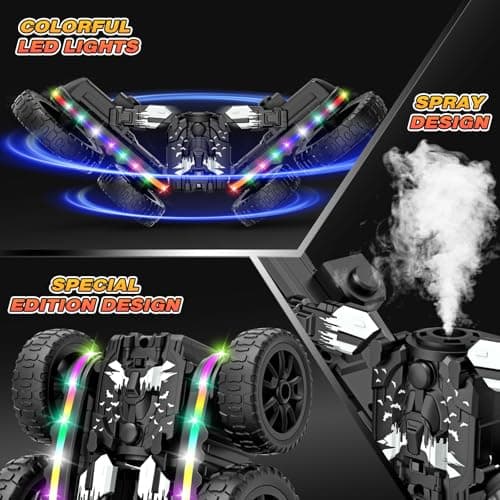 Jimdella RC Cars Toys, 2-in-1 Remote Control Car Transform 4WD with Spray & LED Lights, 2.4GHz Off-Road Stunt Truck for 360° Flips Gift for Boys Age 8-12 (Black) - Thumbnail 5