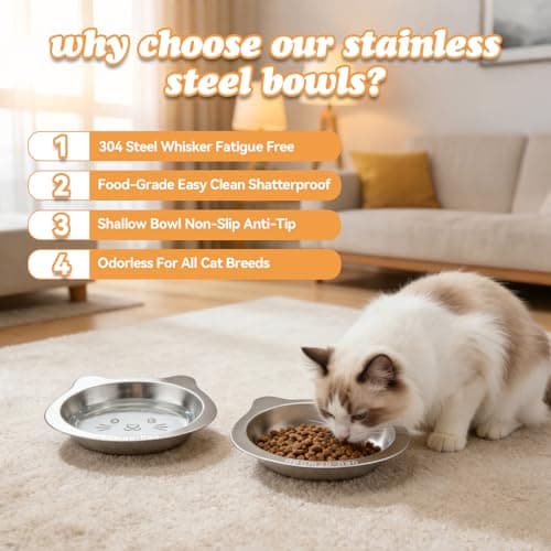 HBGmao-hao Stainless Steel Cat Food Bowls 2 Pcs 7.1 Inch, Heavy Duty Double Wall Insulated, Whisker-Friendly Shallow Dishes for Food and Water, Cats Small Dogs (01siliver) - Thumbnail 5