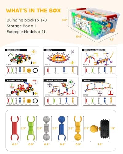 STEM Building Blocks 170 PCS with Big Storage Box, Building Toy for Kids 3+ - Thumbnail 5