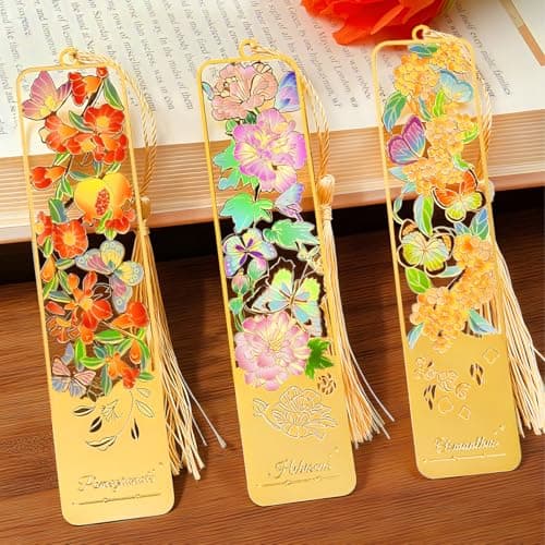 HOMTEK 3pcs Metal Flower Bookmarks with Tassel, Hollow Butterfly Theme Book Marks for Reading Women, Cute Book Markers for Book Lovers Writers Readers Children Teens Women Teachers Students (Style A) - Image 1