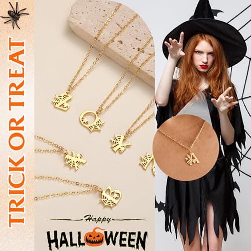 Halloween Basket Stuffers, Halloween Necklace with Spider Web Gold Necklace for Women with Initial Adjustable Non Tarnish Gold Pendnat Necklaces Trendy Stuff for Girlfriend Her Mom - Thumbnail 5