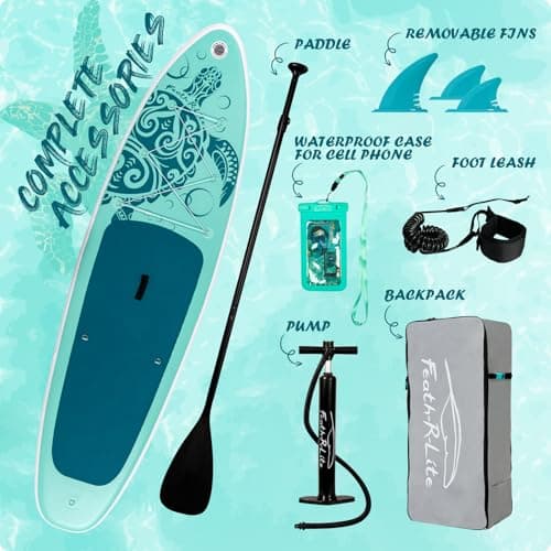 FEATH-R-LITE Inflatable Paddle Board Stand Up Paddleboards for Adults SUP with Complete Premium Accessories Pump, Adjustable Paddle, Leash, Three Fins, Waterproof Phone Bag, Repair Kit, Backpack - Thumbnail 4