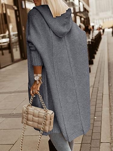 Aoysky Womens Long Cardigans Cable Knitted Open Front Oversized Hooded Outerwear Sweater Coat Dark Grey - Thumbnail 3
