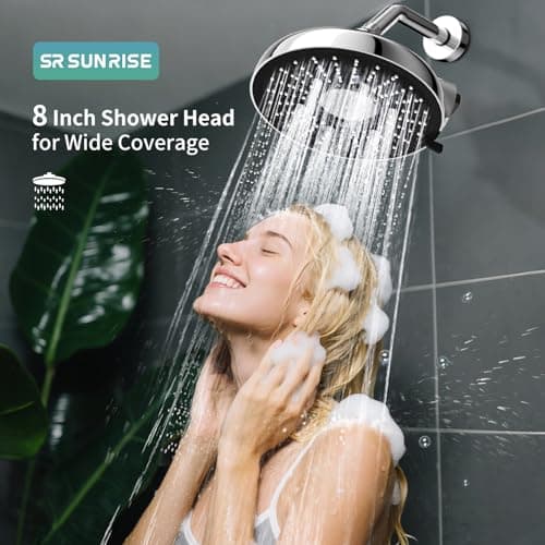 SR SUN RISE High Pressure Filtered Shower Head with Filters, 8-Inch Fixed Showerhead with 2 Quick- Change Shower Filter Replacement Cartridges, 18-stage Hard Water Softner Removes Chlorine, Chrome - Thumbnail 2